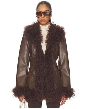 MORE TO COME Athena Shaggy Jacket - Brown