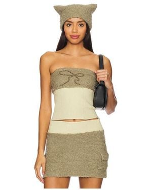 ZEMETA Ribbon Stud Fuzzy Tube Top - Green