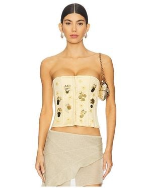GUIZIO Embellished Satin Corset - White