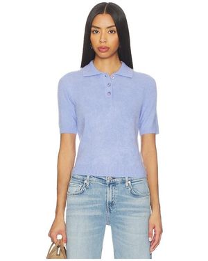 Autumn Cashmere Solid Cropped Short Sleeve Polo - Blue