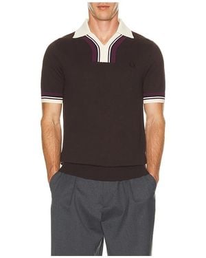 Fred Perry Tipped Open Neck Knitted Shirt - Black