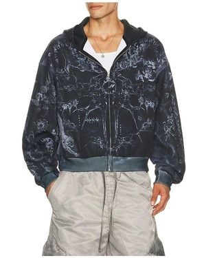 we11done Tattoo Printed Zip Up Hoodie - Blue