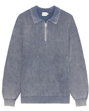 BOUND Acid Washed Half Zip Knit Pullover - Blue