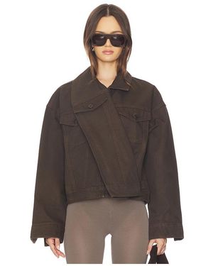 MARRKNULL Dislocated Wrap Around Denim Jacket - Brown