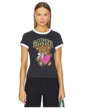 Ganni Basic Cotton Jersey Bear Fitted T-Shirt - Black