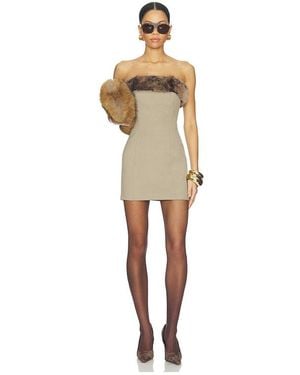 Mimchik Faux Fur Trimmed Gumdrop Dress - Natural
