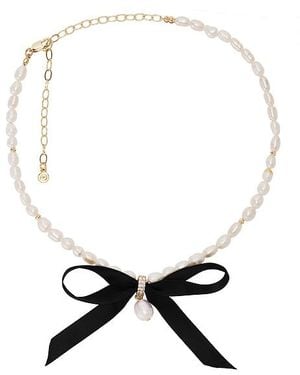 Ettika Velvet Bow Statement Pearl Choker - Black