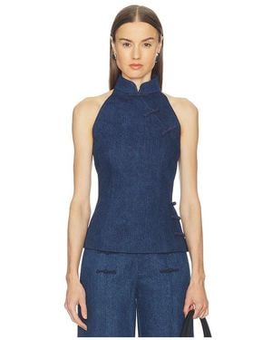 SAU LEE Ezra Denim Top - Blue
