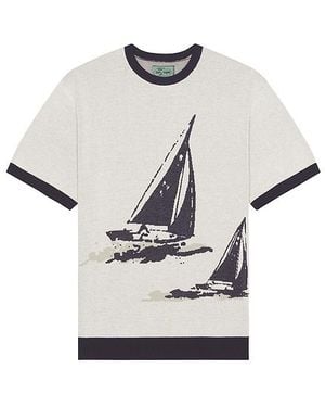 Beams Plus Knit Tee Box Jacquard - White