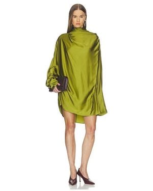 Helsa Satin Shirt Dress - Green