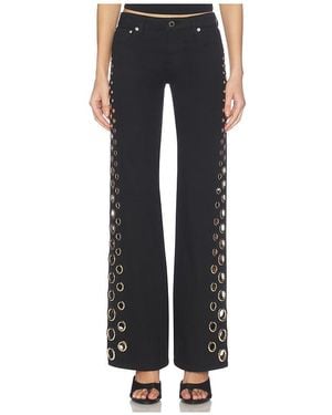 Alice + Olivia Roxie Low Rise Straight Flare Full Length Jean With Grommets - Black