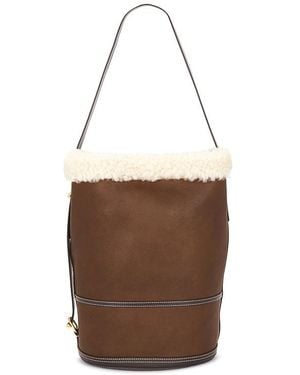 Polo Ralph Lauren Shearling & Tumbled Leather Sling Bucket Bag Medium - Brown