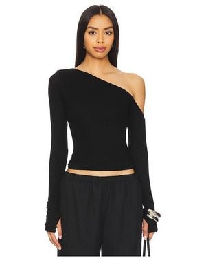 Michael Lauren Magdaleno Long Sleeve Asymmetrical Fitted Cold Shoulder Top - Schwarz