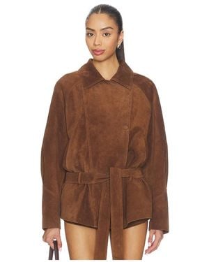AEXAE Leather Suede Belted Jacket - Brown