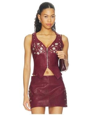 Urban Outfitters Concho Leather Top En Color Burgundy Talla (También En S, Xs, M) - Rojo