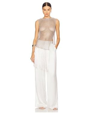 LAPOINTE Metallic Netting Fringe Asymmetric Top - White