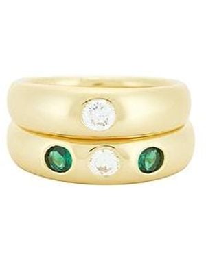 Mega Emerald And Clear Cz Pinky Ring Set Of 2 - White