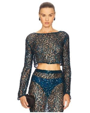 LAPOINTE Net Paillette Top En Color Azul Cerceta Talla (También En M, S, Xs) - Negro