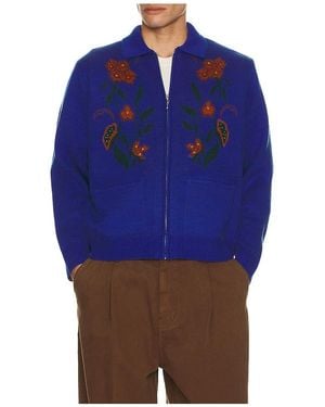 Obey Floral Zip Cardigan - Blue