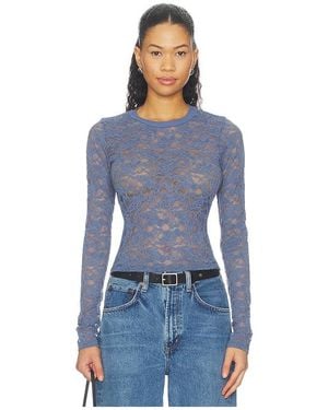 Michael Lauren Vero Long Sleeve Fitted Lace Top - Blue