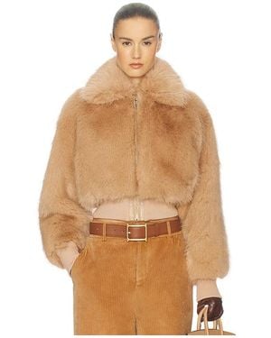 Helsa Faux Fox Bomber Jacket - Natural