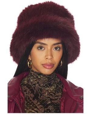 Jocelyn Oversized Faux Fur Bucket Hat - Red