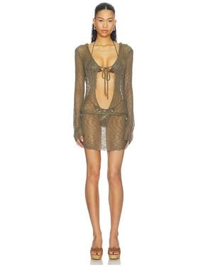 Jaded London Vestido Knit Hooded Cutout Mini En Color Verde Talla (También En Xs, S, M) - Neutro