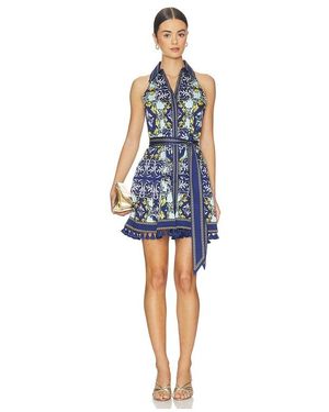 Alice + Olivia Lucy Halter Neck Mini Shirt Dress - Blue