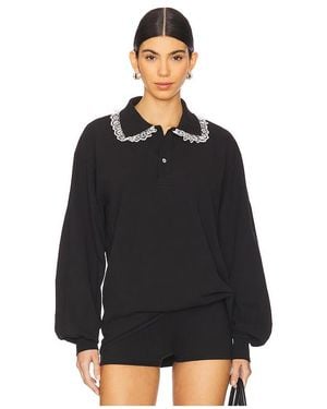 Tanner Fletcher Langärmliges Polohemd Cletus Lace Trim - Schwarz