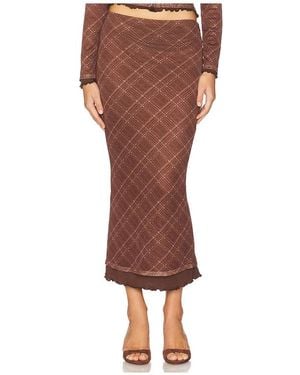 Line & Dot Richard Plaid Midi Skirt - Brown