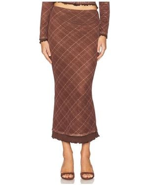 Line & Dot Richard Plaid Midi Skirt - Brown