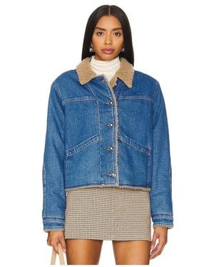 FAVORITE DAUGHTER Fleece-Lined Cropped Denim Jacket - Blue