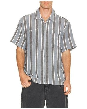 Brixton The Dexter Textured Stripe Short Sleeve Shirt - Grey