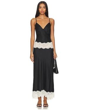 Hansen & Gretel Silk Lace Trim Slip Maxi Dress - Black
