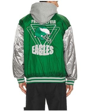 Mitchell & Ness Nfl Eagles Diamond Fusion Vintage Logo Button Front Jacket - Green