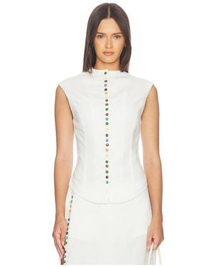 YELLOW THE LABEL Quinn Linen Top - White