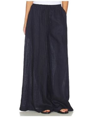 Susana Monaco Solid Linen Wide Leg Elastic Pant - Blue