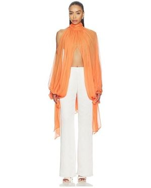 Prabal Gurung Tie-Neck Cropped Cocoon Blouse - White