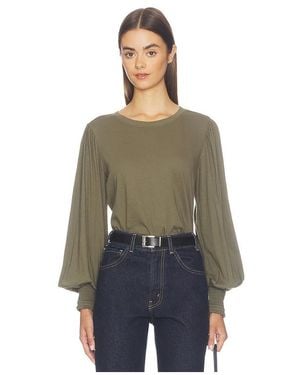 Bobi Smocked Cuff Rib Neck Tee - Multicolor