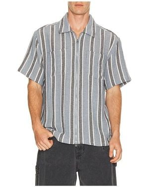Brixton The Dexter Textured Stripe Short Sleeve Shirt - Grey