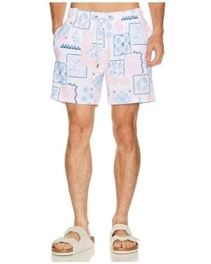 Vintage Summer Seersucker Strech Volley Swim Trunks - Blue