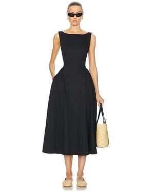 Helsa Stretch Cotton Sateen Midi Dress - Black