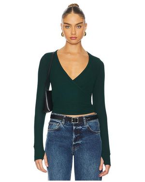 Michael Lauren Fairbanks Surplice Deep V Long Sleeve W/ Thumbhole Top - Green