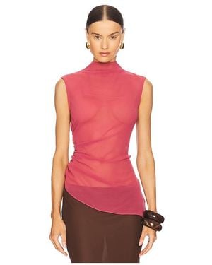 LAPOINTE Lightweight Georgette Mock Neck Ruched Top - Pink