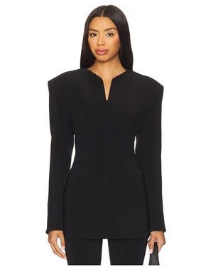 Norma Kamali Long Sleeve Shoulder Pad V Neck Zip Front Jacket - Black