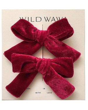 Wild Wawa Velvet Bow Clip Set - Red