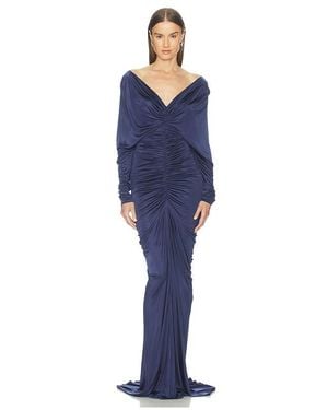 Atlein V Neck Ruched Gown - Blue