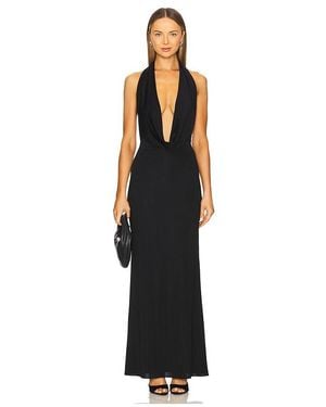 LAPOINTE Vestido Largo Con Cuello Drapeado Pronunciado En Talla En - Negro