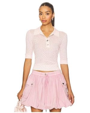 Ganni Sheer Cotton Printed Polo - Pink