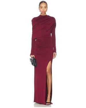 LAPOINTE Asymmetrical Shawl Draped Gown - Red
